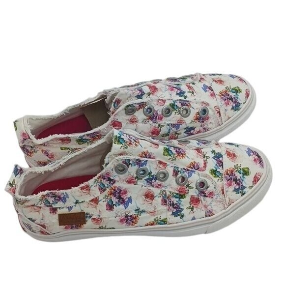 Blowfish Slip-On Sneakers Girls Size 5 Floral Distressed Canvas Shoes No Laces - Picture 3 of 8